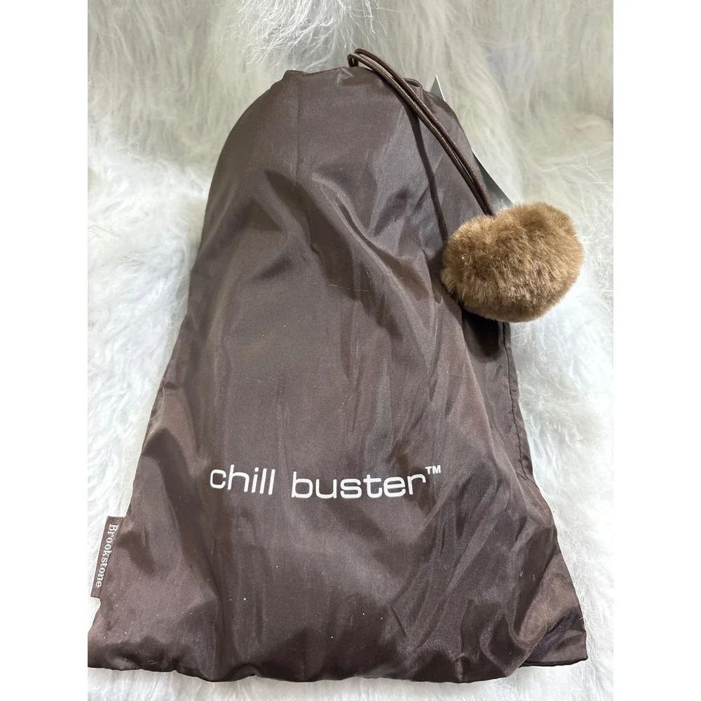 Brookstone Chill Buster Brown Suede Mittens Fur Trim One Size NWT 571570
